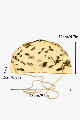 Women Metallic Hard Clutch Half-Moon Bag Bag Basbody Bag Based مع حزام سلسلة قابل للإزالة in Kuwait