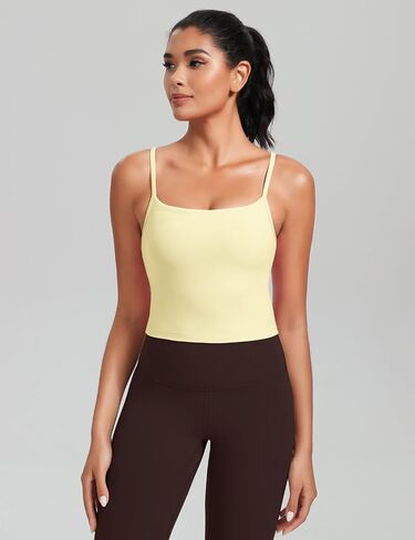 HeyNuts Cropped Cami Tank Top for Womens, Square Neck Spaghetti Strap Low Impact Yoga Longline Sports Bras Padded A-C Cups in Saudi Arabia