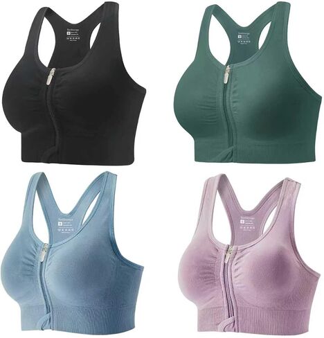 Zip Front Sports Bras for Women-Raceback Pack pack bra pack for workout Yoga Gym Running in Saudi Arabia