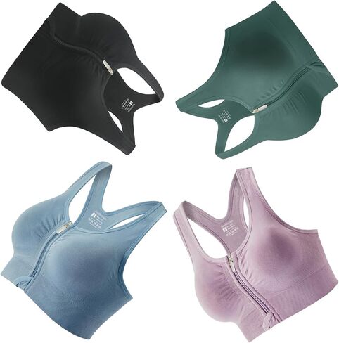Zip Front Sports Bras for Women-Raceback Pack pack bra pack for workout Yoga Gym Running in Saudi Arabia