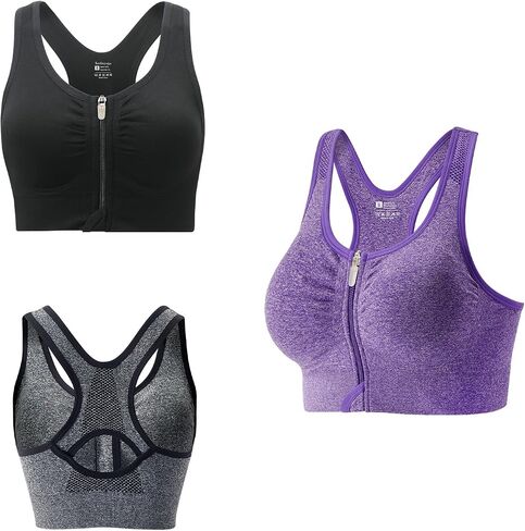 Zip Front Sports Bras for Women-Raceback Pack pack bra pack for workout Yoga Gym Running in Kuwait