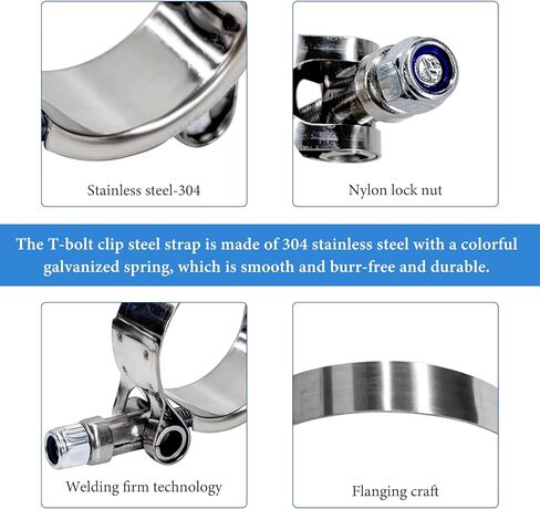 4 PCS 3.5" T-Bolt Hose Clamp, Stainless Steel Adjustable Pipe Clamp with Working Range 95-103mm, Heavy-Duty Turbo Intake Intercooler Clamps Insert Locknut for 3.5" Hose ID in Saudi Arabia