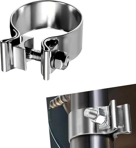 1 PC Clamp ، 2.5 "مشبك كاتم الصوت ضيقة الفرقة للأنابيب المحولات الحفازة ، مقطع عادم مركبة الختم من الفولاذ المقاوم للصدأ ، Universal لمعظم السيارات (الفضة) in Kuwait