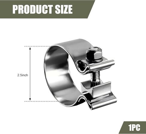 1 PC Clamp ، 2.5 "مشبك كاتم الصوت ضيقة الفرقة للأنابيب المحولات الحفازة ، مقطع عادم مركبة الختم من الفولاذ المقاوم للصدأ ، Universal لمعظم السيارات (الفضة) in Kuwait
