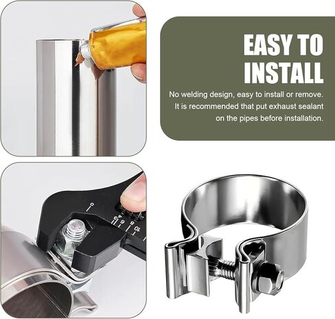 1 PC Clamp ، 2.5 "مشبك كاتم الصوت ضيقة الفرقة للأنابيب المحولات الحفازة ، مقطع عادم مركبة الختم من الفولاذ المقاوم للصدأ ، Universal لمعظم السيارات (الفضة) in Kuwait