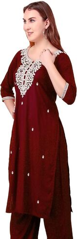 ladyline Rayon Chikankari Embroidered Kurti Tunic Top for Women - Mirror Sequins Work, Round Neck in Saudi Arabia