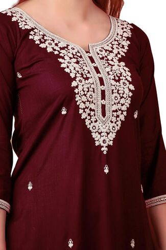 ladyline Rayon Chikankari Embroidered Kurti Tunic Top for Women - Mirror Sequins Work, Round Neck in Saudi Arabia