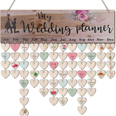 Flexzion Family Birthday Plaque with Tags DIY Wooden Birthday Calendar Wall Hanging Family Plaque Reminder 50 Tags (Round) Birthday Board Chips in Saudi Arabia