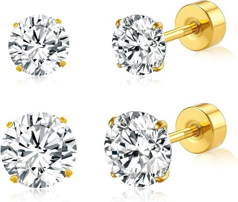 20G G23 Titanium Flat Flat Back Stud أقراط ، Golden Flververy Tragus Labret Gratilage Helix Jewelry من 4-6 مم الزركونيا المكعب للنساء الرجال in Kuwait
