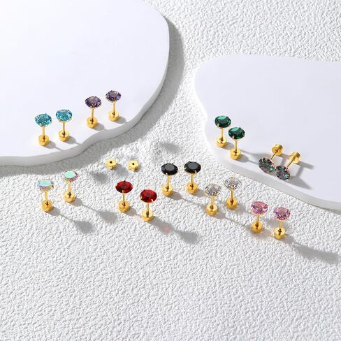 20G G23 Titanium Flat Flat Back Stud أقراط ، Golden Flververy Tragus Labret Gratilage Helix Jewelry من 4-6 مم الزركونيا المكعب للنساء الرجال in Kuwait