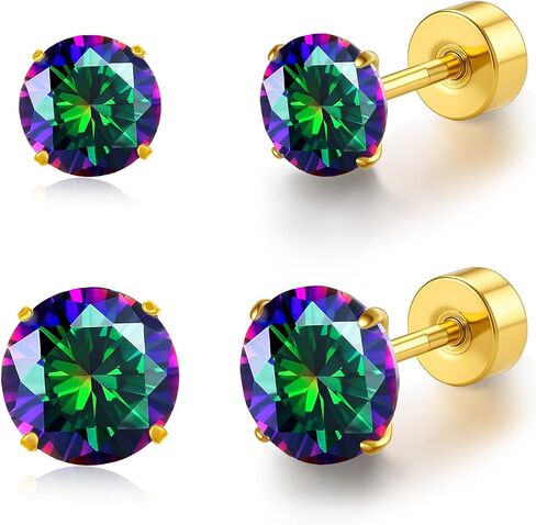 20G G23 Titanium Flat Flat Back Stud أقراط ، Golden Flververy Tragus Labret Gratilage Helix Jewelry من 4-6 مم الزركونيا المكعب للنساء الرجال in Kuwait
