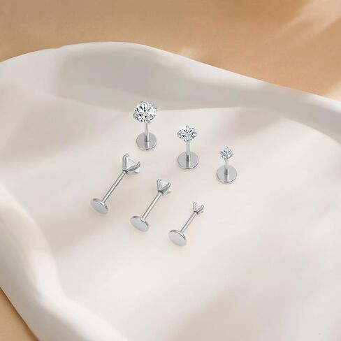 3 أزواج 6 أجهزة كمبيوتر فضية 20G بيرسي أنف الأنف ثبات الأنف مسطحة مسطحة الظهر أسيرة حلقات الأنف الحقيقية للنساء من الرجال المراهقات hypoallergenic monroe الغضار الأولي in Kuwait