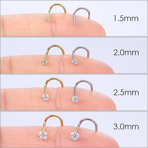 16Pcs Nose Studs Set Surgical Stainless Steel Nose Ring Stud Cubic Zirconia Small Nose Studs CZ L Shape Nose Rings for Women Stud Diamond Top Size 1.5mm 2mm 2.5mm 3mm(Gold Silver) in Saudi Arabia