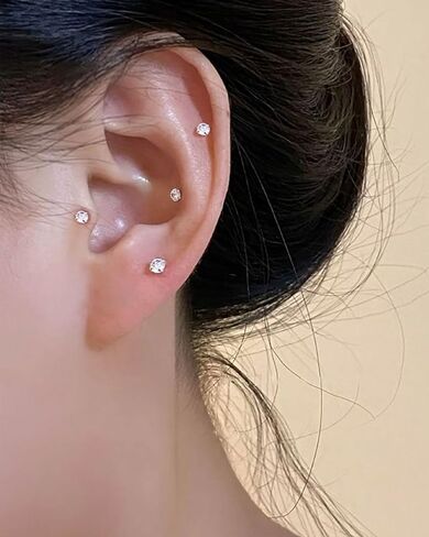Jewseen 2PCS 20G/18G/16G G23 Titanium Flat Back Nose Stud Earrings Internally Thread Medusa Laret Lip Stud Tiny CZ Small Helix Cartilage Tragus Conch Piercing Jewelry for Women Men in Saudi Arabia
