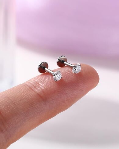 Jewseen 2PCS 20G/18G/16G G23 Titanium Flat Back Nose Stud Earrings Internally Thread Medusa Laret Lip Stud Tiny CZ Small Helix Cartilage Tragus Conch Piercing Jewelry for Women Men in Saudi Arabia