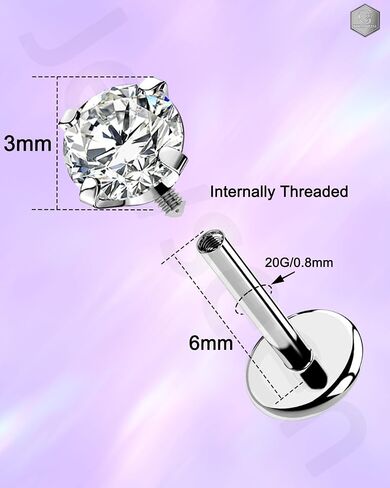 Jewseen 2pcs 20g/18g/16g G23 Titanium Flat Flat Nose Stud أقراط داخليًا ميدوسا لاري الشفاه in Kuwait