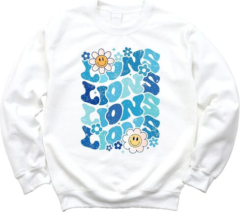 Olive Loves Apple Lions Blue Retro Sweatshirt for Women and Girls Trendy Sports Fan Sweater in Saudi Arabia