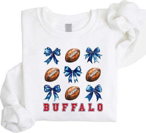 Olive Loves Apple Bold Red Buffalo Football Sweatshirt for Women Teens and Girls Footballs and Blue Bows Sweater in Saudi Arabia
