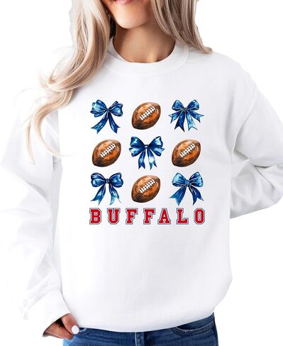 Olive Loves Apple Bold Red Buffalo Football Sweatshirt for Women Teens and Girls Footballs and Blue Bows Sweater in Saudi Arabia