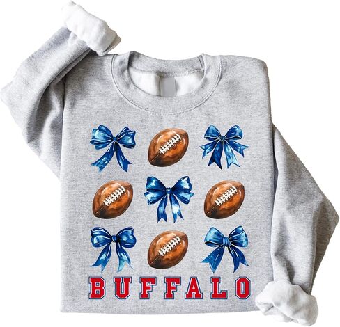 Olive Loves Apple Bold Red Buffalo Football Sweatshirt for Women Teens and Girls Footballs and Blue Bows Sweater in Saudi Arabia