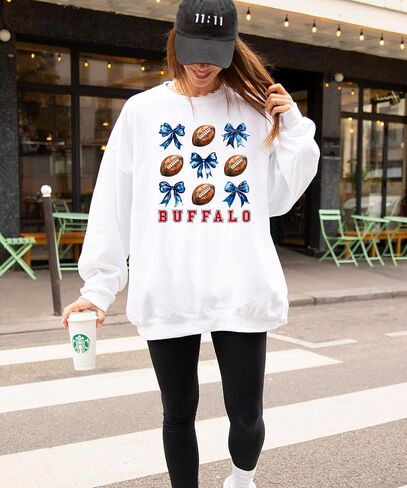 Olive Loves Apple Bold Red Buffalo Football Sweatshirt for Women Teens and Girls Footballs and Blue Bows Sweater in Saudi Arabia