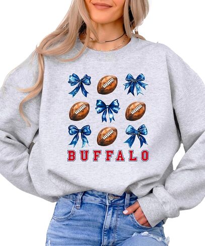 Olive Loves Apple Bold Red Buffalo Football Sweatshirt for Women Teens and Girls Footballs and Blue Bows Sweater in Saudi Arabia