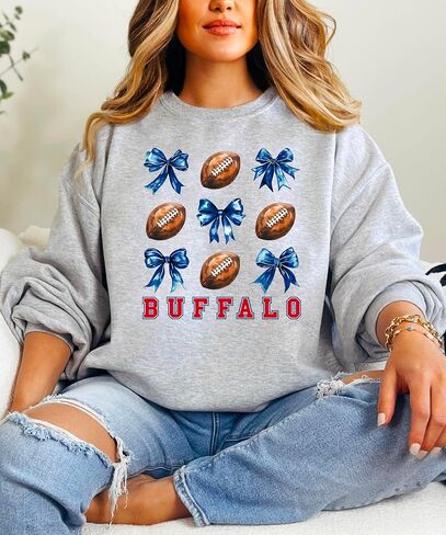 Olive Loves Apple Bold Red Buffalo Football Sweatshirt for Women Teens and Girls Footballs and Blue Bows Sweater in Saudi Arabia