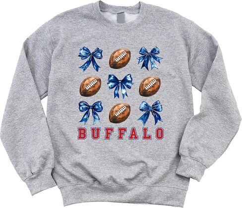 Olive Loves Apple Bold Red Buffalo Football Sweatshirt for Women Teens and Girls Footballs and Blue Bows Sweater in Saudi Arabia