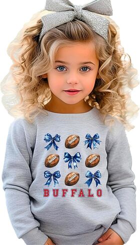 Olive Loves Apple Bold Red Buffalo Football Sweatshirt for Women Teens and Girls Footballs and Blue Bows Sweater in Saudi Arabia