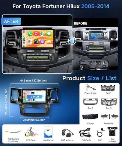 Android Car Stereo for Toyota Fortuner Hilux 2005-2014 Car Radio, Rimoody 9 Inch Touch Screen Head Unit with Mirror Link WiFi GPS Navigation Bluetooth FM RDS AHD Backup Camera SWC MIC Car Audio in Saudi Arabia