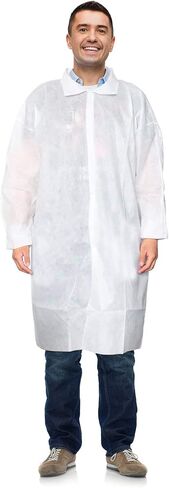 EZGOODZ White Disposable Lab Coat Medium, Pack of 30 Disposable Lab Coats for Adults, Breathable PP 35 GSM Painting Lab Coat Disposable with Elastic Wrists, Loop Fasteners, Unisex PPE Coat No Pocket in Saudi Arabia