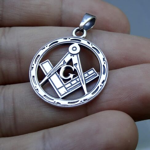 Masonic Pendant Sterling Silver 925 Round Freemasonic G Symbol, Compass, Square, Unisex Jewelry in Saudi Arabia