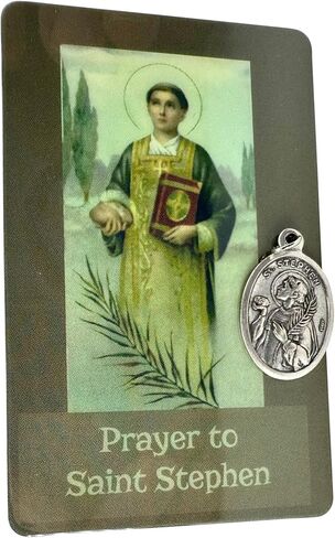 Westmon Works St Stephen Set Italian Metal Pendant Laminated Holy Prayer Card Pack in Saudi Arabia