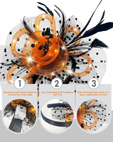 Women Fascinator Hats LED Light Up Headband for Tea Party Halloween Night Headwear Christmas Mardi Gras in Saudi Arabia