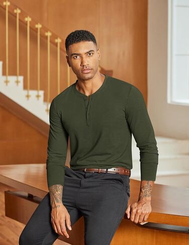 COOFANDY Men's Henley Shirts Long Sleeve Lightweight Button T-Shirt Casual Basic Tee Top in Saudi Arabia