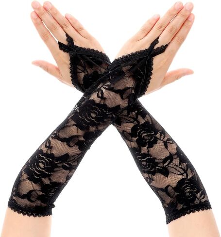 Fingerless Lace Gloves For Women Elbow Length Elegant Floral Long Lace Gloves For Opera 20s Wedding Tea Party Cosplay in Saudi Arabia