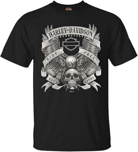 Harley-Davidson Men's Fastened Cotton Short Sleeve Crew-Neck Tee, Black in Saudi Arabia
