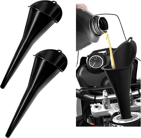Long-Neck Oil Funnel for Automotive – Multi-Function Plastic Funnel for Oil, Gas & Lubricants – Universal Car Accessory (Black (2-Pack)) in Kuwait
