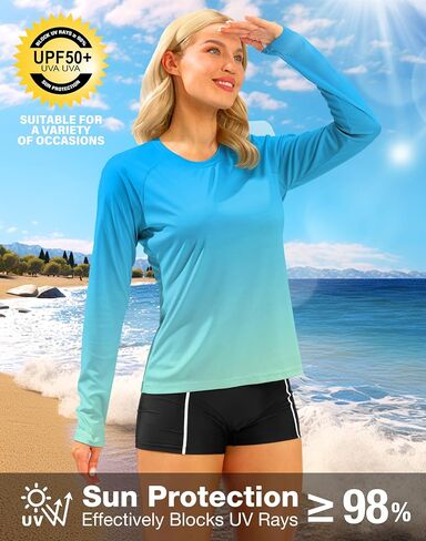 Women's UPF 50+ Sun Shirts Long Sleeve UV Protection Rash Guard Lightweight Quick Dry Workout Hiking Tops for Women in Saudi Arabia