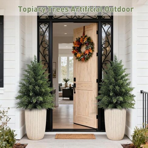 3 قدم أشجار الأرز الاصطناعية للمزارعين في الهواء الطلق مجموعة من شجرتين توبيريتين مصطنعة في الهواء الطلق واقعية واقعيا شجرة الأرز لصالح ديكور المدخل الشرفة الأمامية الأمامية in Kuwait