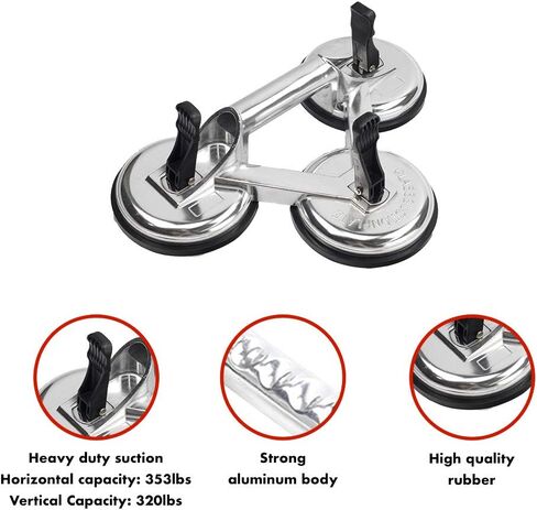 Triple Glass Suction Cups Heavy Duty Aluminum Vacuum Plate Handle Glass Holder Hooks to Lift Large Glass, Tile Suction Cup Lifter, Triple Suction Cups for Moving Glass, Window, Granite in Kuwait