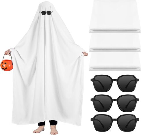 Ramede 6 Pcs White Sheet Ghost Costume Halloween Ghost Boo Costume Black Sunglasses for Adults Halloween Cosplay in Saudi Arabia