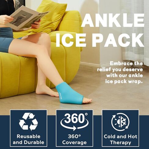 غلاف جليدي في الكاحل القابل لإعادة الاستخدام للإصابات ، وعلاج الضغط البارد لالتهاب الأوتار أخيل ، والتهاب اللفافة الأخمصية ، والتورم ، والتواء ، وتخفيف الألم (الأسود) in Kuwait
