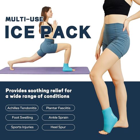 غلاف جليدي في الكاحل القابل لإعادة الاستخدام للإصابات ، وعلاج الضغط البارد لالتهاب الأوتار أخيل ، والتهاب اللفافة الأخمصية ، والتورم ، والتواء ، وتخفيف الألم (الأسود) in Kuwait