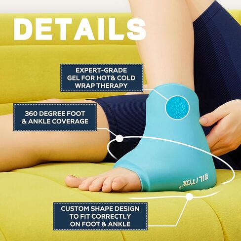 غلاف جليدي في الكاحل القابل لإعادة الاستخدام للإصابات ، وعلاج الضغط البارد لالتهاب الأوتار أخيل ، والتهاب اللفافة الأخمصية ، والتورم ، والتواء ، وتخفيف الألم (الأسود) in Kuwait