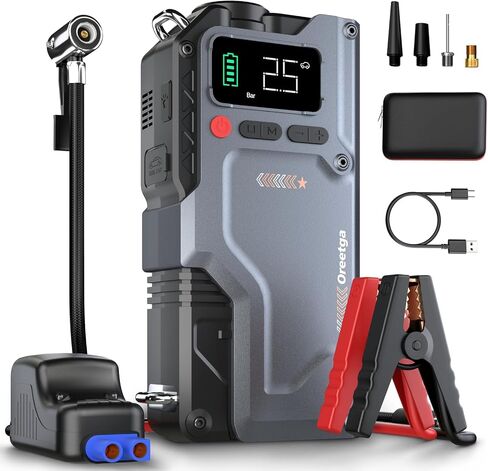 9000A Car Battery Charger Jump Starter with Air Compressor, 150PSI Tire Inflator Air Pump(All Gas/16L Diesel),12V Jump Box Car Battery with Smart Jumper Cables, LCD Display, Portable Power Pack in Saudi Arabia