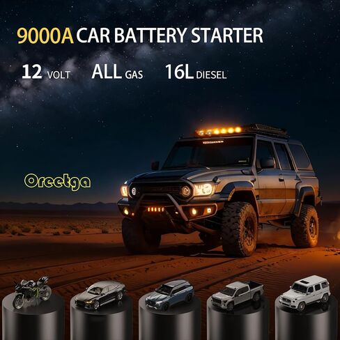9000A Car Battery Charger Jump Starter with Air Compressor, 150PSI Tire Inflator Air Pump(All Gas/16L Diesel),12V Jump Box Car Battery with Smart Jumper Cables, LCD Display, Portable Power Pack in Saudi Arabia
