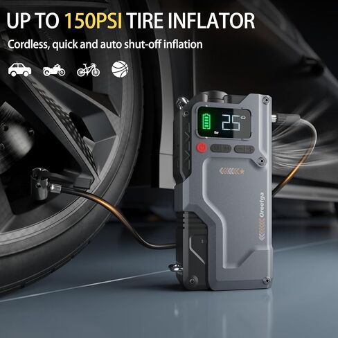 9000A Car Battery Charger Jump Starter with Air Compressor, 150PSI Tire Inflator Air Pump(All Gas/16L Diesel),12V Jump Box Car Battery with Smart Jumper Cables, LCD Display, Portable Power Pack in Saudi Arabia