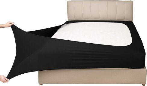 MRS Awesome Stretch Jersey Box Spring Cover Wrap ounds ، Bed Skirt Abeliative ، Fultra Soft & Wrinkle Resistant ، Queen/Queen XL ، Black in Saudi Arabia