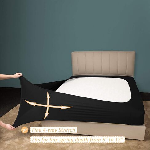 MRS Awesome Stretch Jersey Box Spring Cover Wrap ounds ، Bed Skirt Abeliative ، Fultra Soft & Wrinkle Resistant ، Queen/Queen XL ، Black in Saudi Arabia
